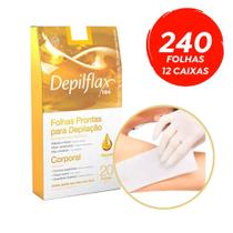 Kit 240 Folhas Prontas Depilação Corporal Depilflax Natural c/12 Caixas