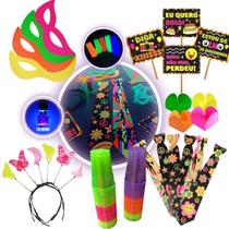 Kit 240 Itens Festa Neon Adereços + Copo Neon + Forminhas Balada Aniversário