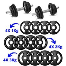 Kit 24kg Anilhas De Ferro Com Barras 40cm (4x 4kg) (4x 2kg)