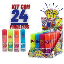 Kit 24x Pirulito Que Acende Flash Pop Mini Bastao 17g - Sabores