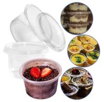 Kit 25 50 75 100 unidades Pote para Bolo de Pote Sobremesas Plastico Redondo com Tampa 250ml BPA Free