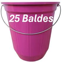 Kit 25 Baldes 7 Litros Pink Rosa Com Alça de Ferro Reforçado Casa Lavanderia Gelo Festa Cooler