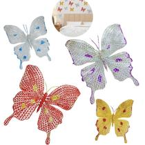 Kit 25 Borboletas enfeites Grande Brilhantes coloridas com Glitter Decorativas