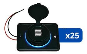 Kit 25 Carregador de Celular Automotivo 2 USB C/ Moldura Removível - RS-1123U BR