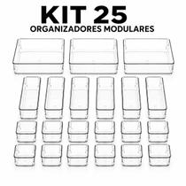Kit 25 Cestos Organizadores de Gavetas Multiuso Modular Acrilico Porta Maquiagem