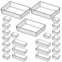 Kit 25 Cestos Organizadores de Gavetas Multiuso Modular Acrilico Porta Maquiagem