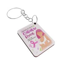 Kit 25 Chaveiros MDF Outubro Rosa Conscientização Câncer de Mama
