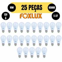 Kit 25 lampada led bulbo a60 12v 10w e27 6500k branca frio foxlux