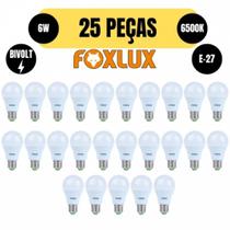 Kit 25 lampada led bulbo a60 6w e27 6500k branca bivolt foxlux