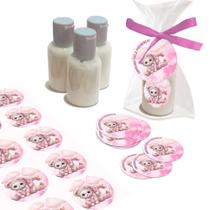 Kit 25 Lembrancinhas Alcool Gel Ursinha Rosa Letra C