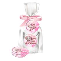 Kit 25 Lembrancinhas Alcool Gel Ursinha Rosa Letra E