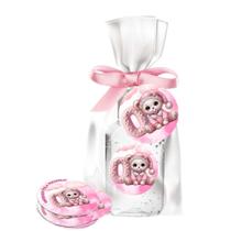 Kit 25 Lembrancinhas Alcool Gel Ursinha Rosa Letra O