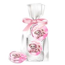 Kit 25 Lembrancinhas Alcool Gel Ursinha Rosa Letra R