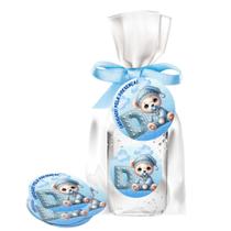 kit 25 Lembrancinhas Alcool Gel Ursinho Azul Maternidade e Chá De Bebê 30ml Aroma de Bebê