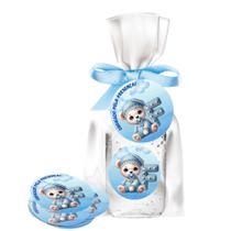 kit 25 Lembrancinhas Alcool Gel Ursinho Azul Maternidade e Chá De Bebê 30ml Aroma de Bebê