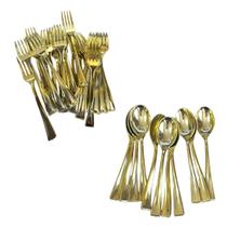 Kit 25 Mini Colher e 25 garfo dourados 10cm acrilico rigido