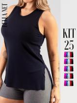 Kit 25 Peças Regata Femininas Longa Cobre o Bumbum Cores Variadas Fitness Academia - Multicolorido - M