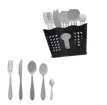 Kit 25 Peças Talheres Faqueiro Aço Inox + Escorredor