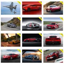 Kit 25 Placas Decorativas - Medida: 30 cm x 20 cm Carros Esportivos e Aviões