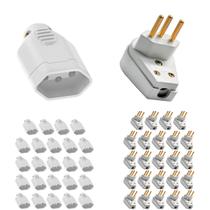 Kit 25 Plug Pino Macho 10a 2P+T 90º com 25 Tomada Fêmea 10a 2P+T