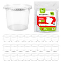 Kit 25 Pote Redondo 250 Ml Com Tampa Transparente Microondas Freezer Seguro