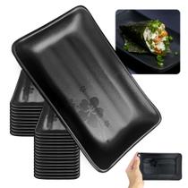 Kit 25 Travessas Pratos Retangulares Pretos para Petiscos e Sushi 17,8 Cm para Restaurante Melamina Premium Bestfer