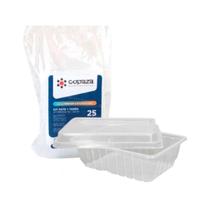 Kit 25 Unid. Pote Plastico Retangular Descartável COPAZA 250 / 500ml Microonda/ Freezer Marmita Fit