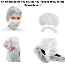 Kit 250 Máscaras 1000 Toucas 1000 Propés 100 Aventais