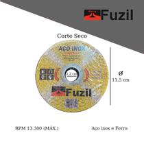 Kit 25PC Disco de Corte Seco Para Inox E Ferro 4.1/2 115mm X 1,2mm X 22,2mm Fuzil