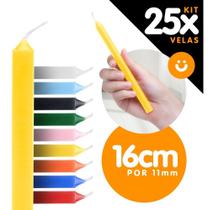 Kit 25x Vela Colorida 16cm Vermelha Branca Amarela + Cores - Chama de Ouro