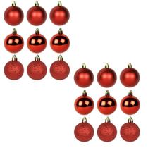 Kit 27 Bolas De Natal 6cm Vermelho Lisa Mista Fosca Glitter Pendente Árvore Kit 27 Bolas De Natal 6cm Vermelho Lisa Mista Fosca Glitter Pendente Árvore