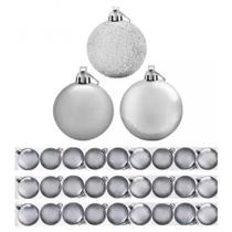Kit 27 Bolas De Natal Mista 6cm Prata Decoração Árvore