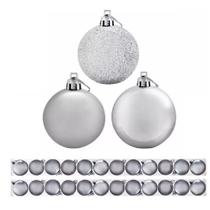Kit 27 Bolas De Natal Mista Prata Fosca Lisa Glitter 6cm Pendente Árvore Kit 27 Bolas De Natal Mista Prata Fosca Lisa Glitter 6cm Pendente Árvore