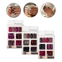 Kit 288 Unhas Postiças Inteiras Almond Coloridas Alongamento Preto Vermelho Branco Rosa Nude