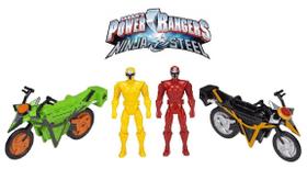 Kit 2Boneco Power Rangers Amarelo Vermelho Ninja Steel+ Moto