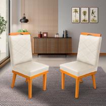 KIT 2Cadeira Ana Matelassê tecido suede com Base Fixa de Madeira Maciça e Puxador Castanho