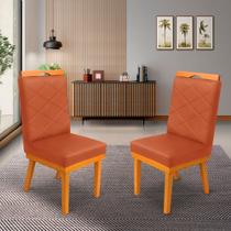 KIT 2Cadeira Ana Matelassê tecido suede com Base Fixa de Madeira Maciça e Puxador Castanho