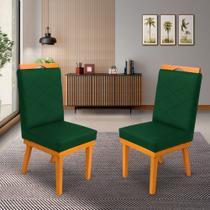 KIT 2Cadeira Ana Matelassê tecido suede com Base Fixa de Madeira Maciça e Puxador Castanho