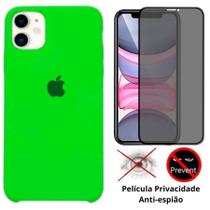 Kit 2em1 Capa + Película Para iPhone 11 - Case Silicone Aveludada + Película Privacidade 3D 5D