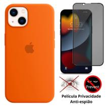 Kit 2em1 Compatível Com iPhone 14 Plus - Capa Case Aveludada + Película 3D Full Cover Anti-Espião - Premium