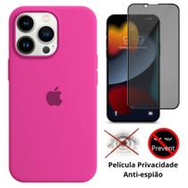 Kit 2em1 Compatível Com iPhone 14 Pro Max - Capa Case Aveludada + Película 3D Full Cover Anti-Espião - Premium