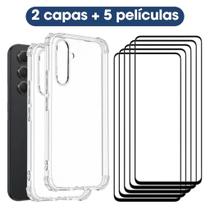 Kit 2em1 Compatível Com Samsung Galaxy A54 5G - 02 Capas TPU Anti-Impacto + 05 Películas de Vidro 3D