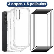 Kit 2em1 Compatível Com Samsung Galaxy A54 5G - 03 Capas TPU Anti-Impacto + 05 Películas de Vidro 3D