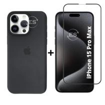 Kit 2em1 Linha Premium Para iPhone 15 Pro - Capa Case Aveludada + Pelicula de Vidro 3D Full Cover