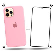 Kit 2em1 Para iPhone 12 Pro Max - Capa Case Silicone Aveludada + Película de Vidro 3D Full Cover