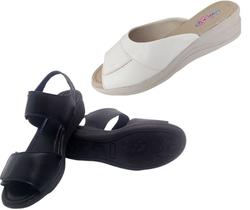 Kit 2par Sandália Tamanco Anabela Feminino Ortopédico Couro F255 226