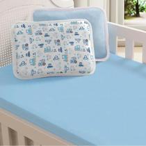 Kit 2pç Lençol Liso De Berço Com Elástico E Fronha Estampada