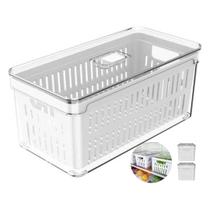 Kit 2pc Organizador De Geladeira 5L Com Tampa e Cesto Escorredor Legumes Frutas Verduras Acrílico