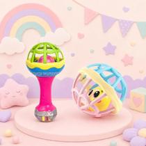 Kit 2pcs Bolinha Macia Mordedor Chocalho Silicone Brinquedo Menina Sino Divertido Rosa Presente Kit 2pcs Bolinha Macia Mordedor Chocalho Silicone Brinquedo Menina Sino Divertido Rosa Presente