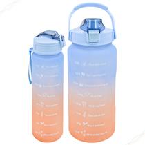 Kit 2pcs Garrafa Squeeze Tie Dye 2L e 750mL Conjunto Água Saúde Com Canudo Alça Figurinhas Pins Adesivos Elegante Estilo Trabalho Passeios - Amana Store